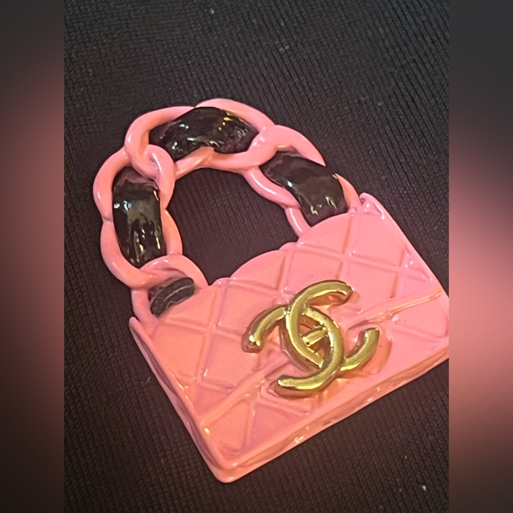 Chanel Pink Quilted Clutch Charm with Gold Logo